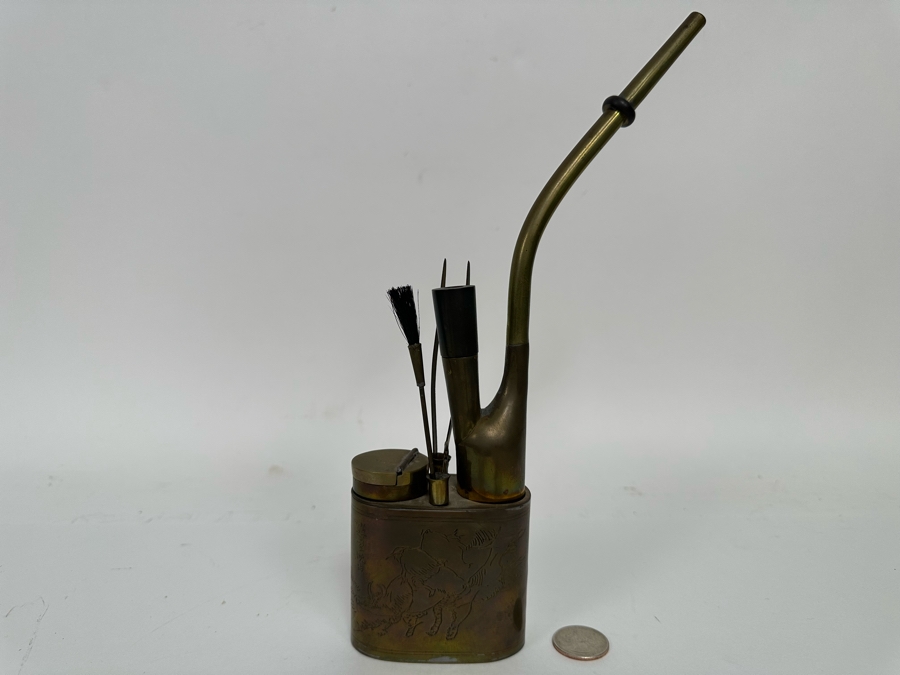 Vintage Chinese Brass Opium Pipe With Chinese Writting 11H [CA] [Photo 4]
