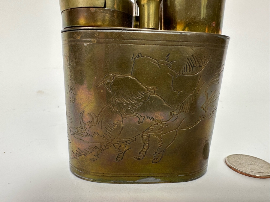 Vintage Chinese Brass Opium Pipe With Chinese Writting 11H [CA] [Photo 5]