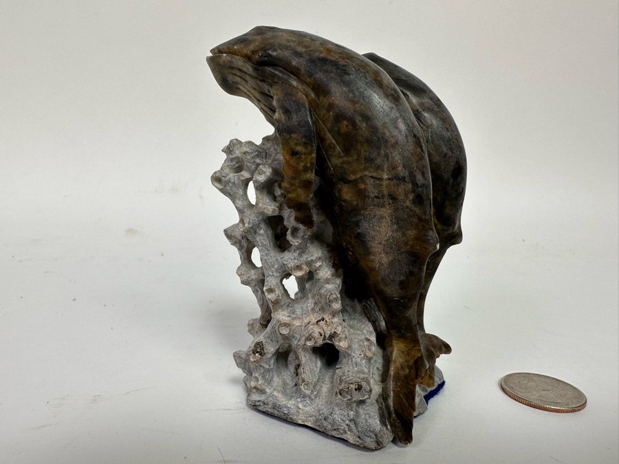 Carved Whales Stone Sculpture Figurine 2W X 2D X 4H [CA] [Photo 2]