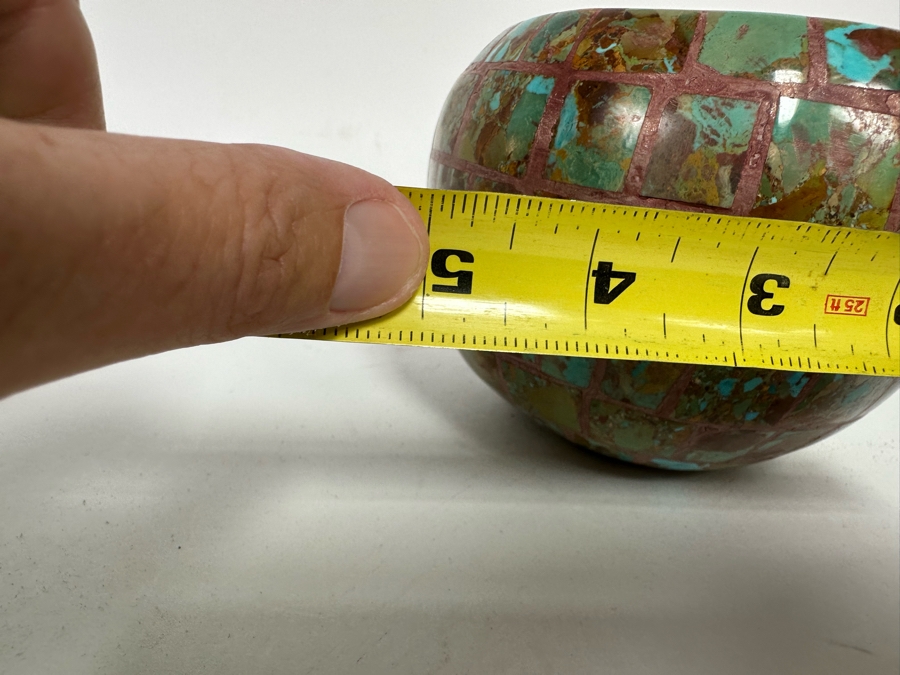 Turquoise Mosiac Inlay Pot Signed S.I.P. / S.D.P. New Mexico 5W X 4H [CA] [Photo 12]