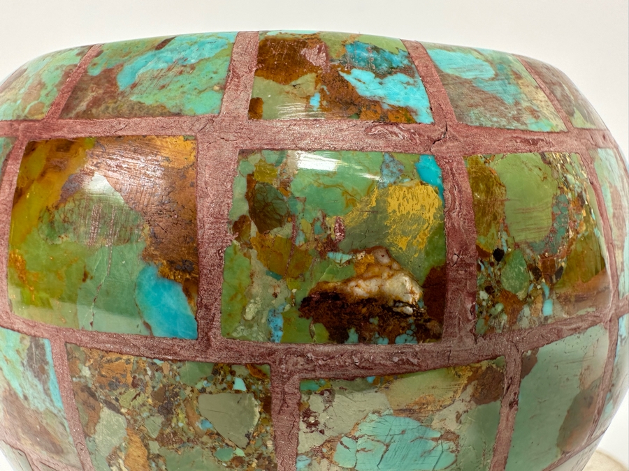 Turquoise Mosiac Inlay Pot Signed S.I.P. / S.D.P. New Mexico 5W X 4H [CA] [Photo 7]