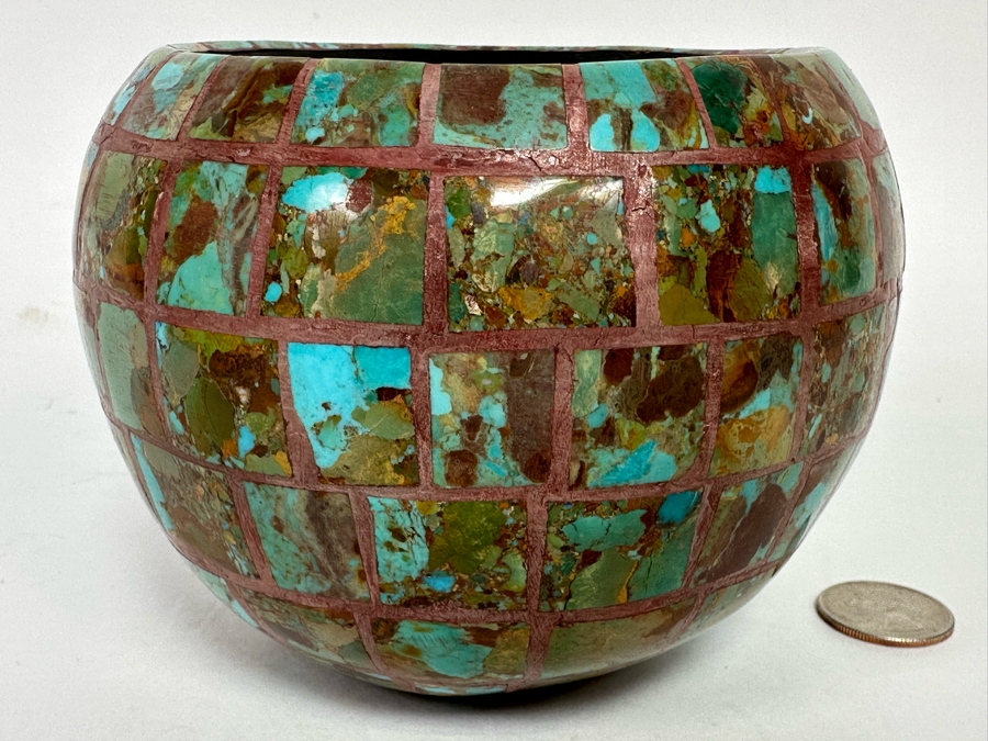 Turquoise Mosiac Inlay Pot Signed S.I.P. / S.D.P. New Mexico 5W X 4H [CA] [Photo 5]