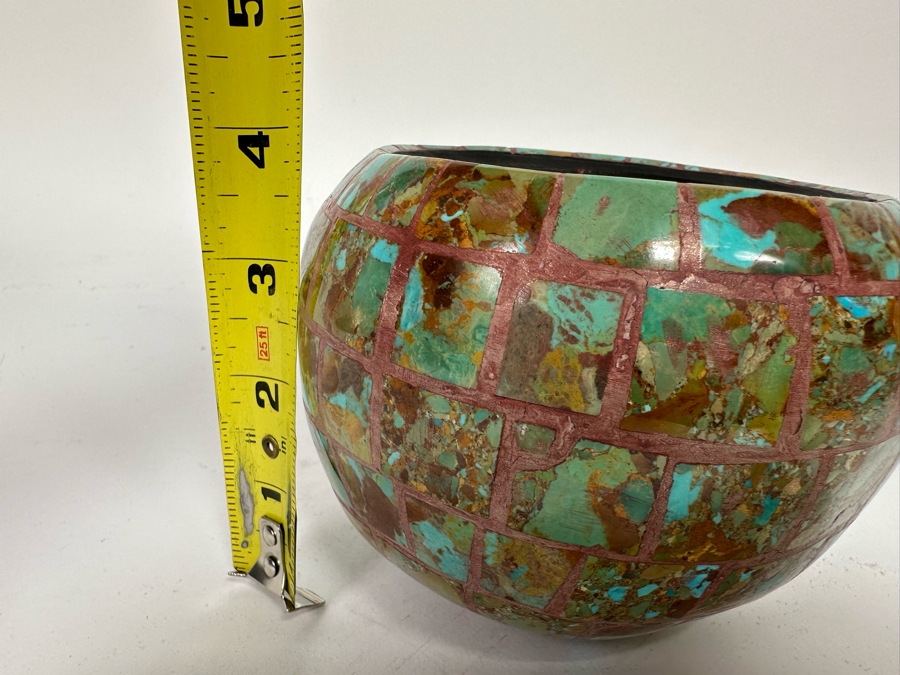 Turquoise Mosiac Inlay Pot Signed S.I.P. / S.D.P. New Mexico 5W X 4H [CA] [Photo 13]