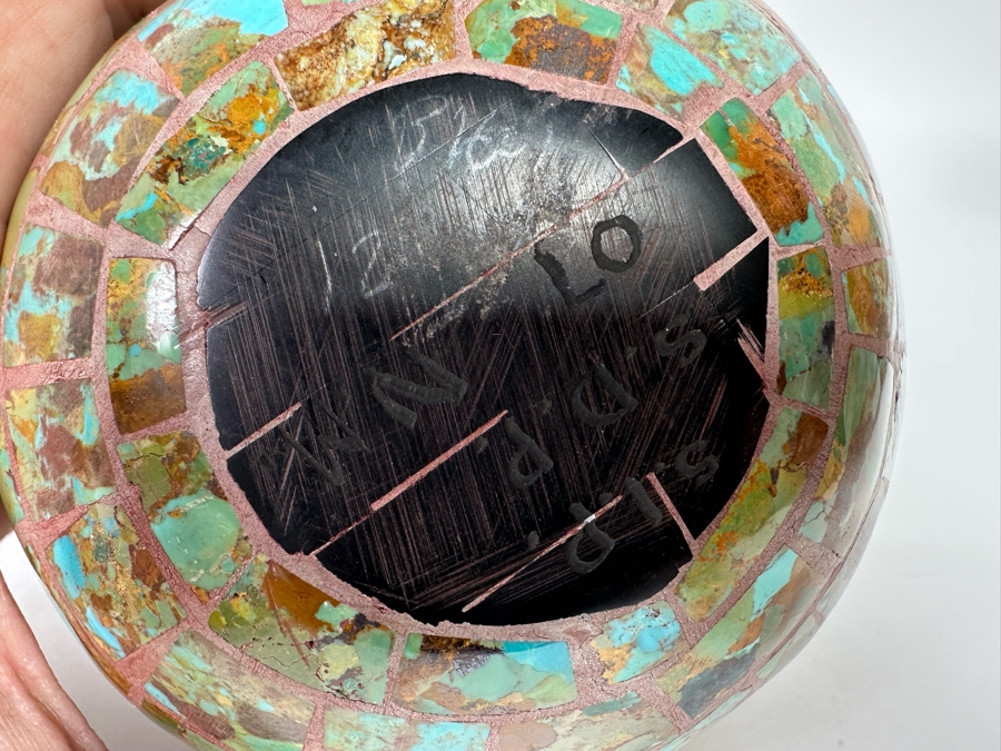 Turquoise Mosiac Inlay Pot Signed S.I.P. / S.D.P. New Mexico 5W X 4H [CA] [Photo 11]