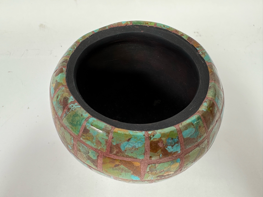 Turquoise Mosiac Inlay Pot Signed S.I.P. / S.D.P. New Mexico 5W X 4H [CA] [Photo 8]