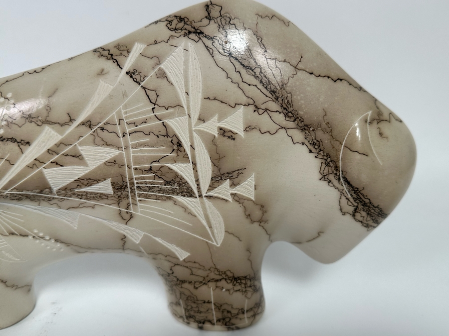 Horse Hair Pottery Buffalo Sculpture 11.5W X 2D X 7.5H [CA] [Photo 11]