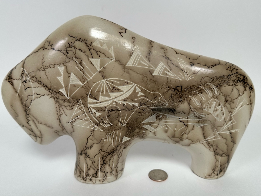 Horse Hair Pottery Buffalo Sculpture 11.5W X 2D X 7.5H [CA] [Photo 3]