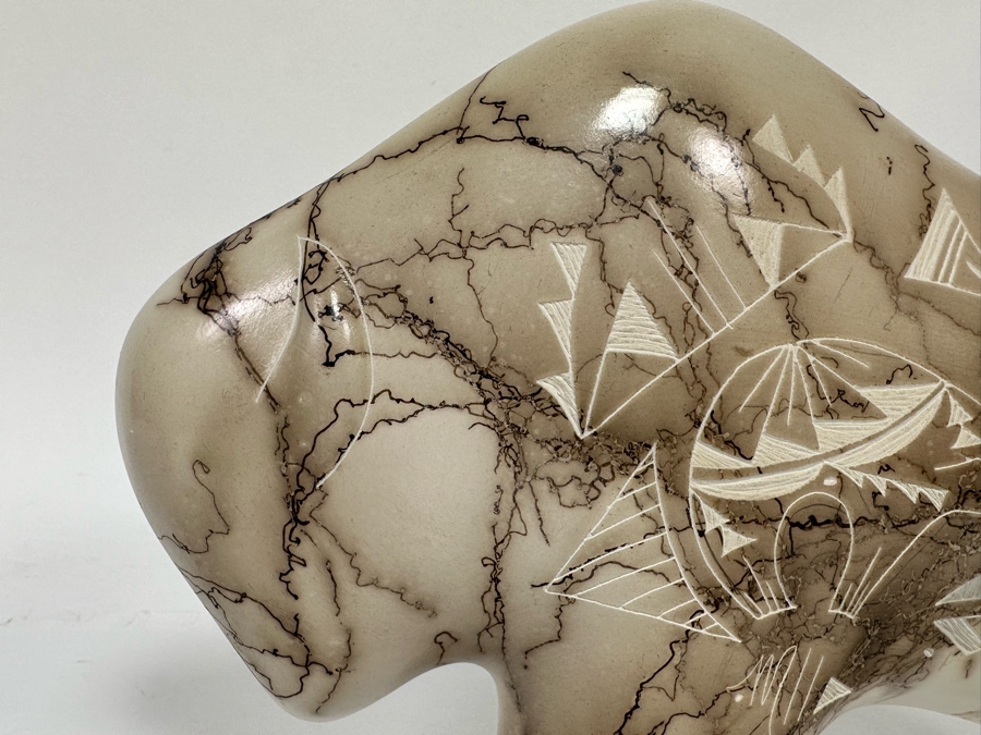 Horse Hair Pottery Buffalo Sculpture 11.5W X 2D X 7.5H [CA] [Photo 7]