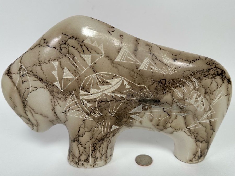 Horse Hair Pottery Buffalo Sculpture 11.5W X 2D X 7.5H [CA] [Photo 2]