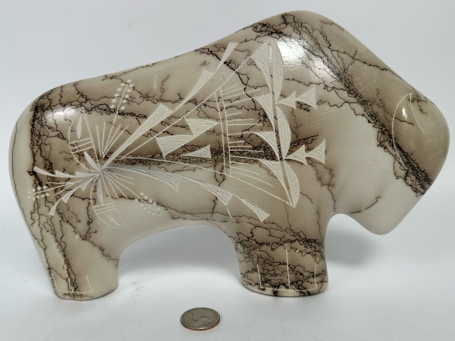 Horse Hair Pottery Buffalo Sculpture 11.5W X 2D X 7.5H [CA] [Photo 9]