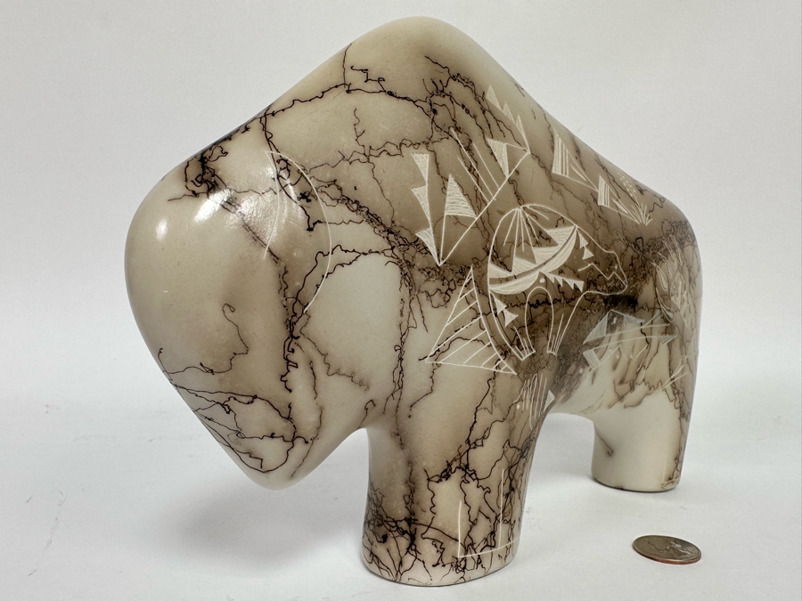 Horse Hair Pottery Buffalo Sculpture 11.5W X 2D X 7.5H [CA] [Photo 8]