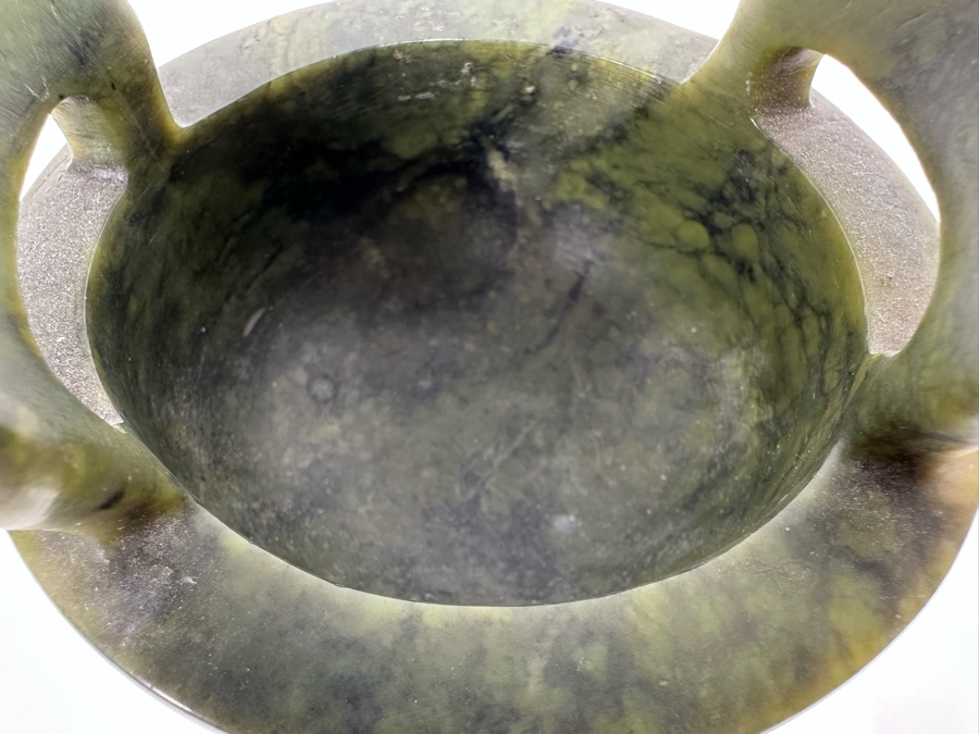 Vintage Chinese Carved Jade Incense Burner With Wooden Stand 4W X 4H [CA] [Photo 16]