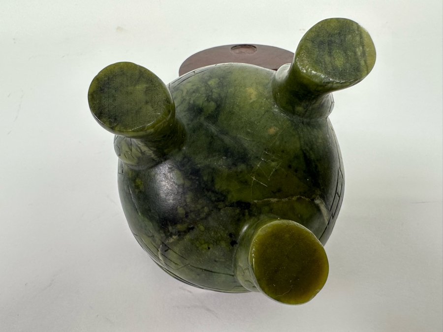 Vintage Chinese Carved Jade Incense Burner With Wooden Stand 4W X 4H [CA] [Photo 17]