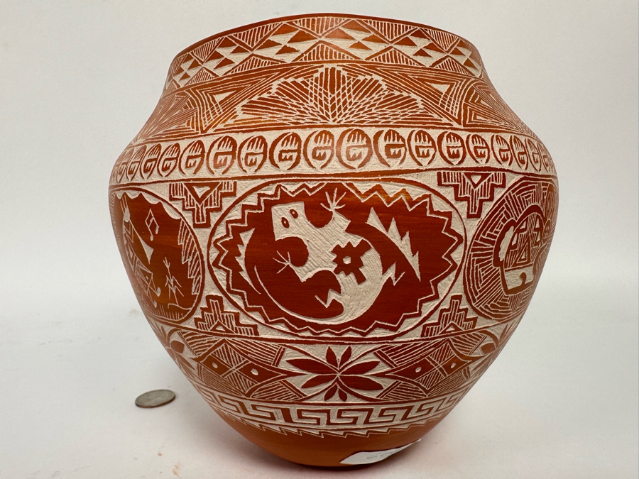 Stunning Etched Native American Pottery By Karen Miller From Acoma, New Mexico 7.5W X 7H [CA] Retails $600 [Photo 8]