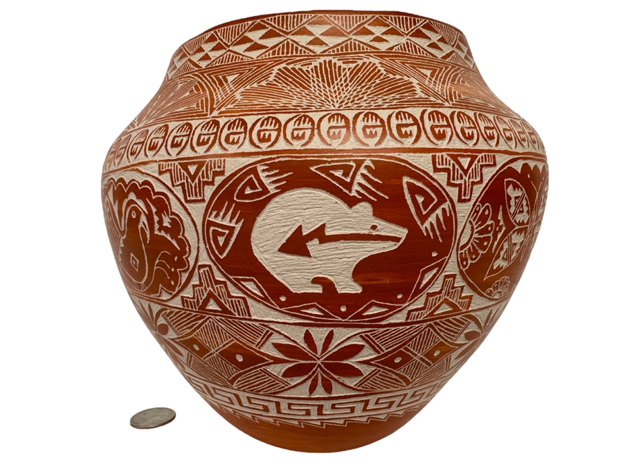 Stunning Etched Native American Pottery By Karen Miller From Acoma, New Mexico 7.5W X 7H [CA] Retails $600