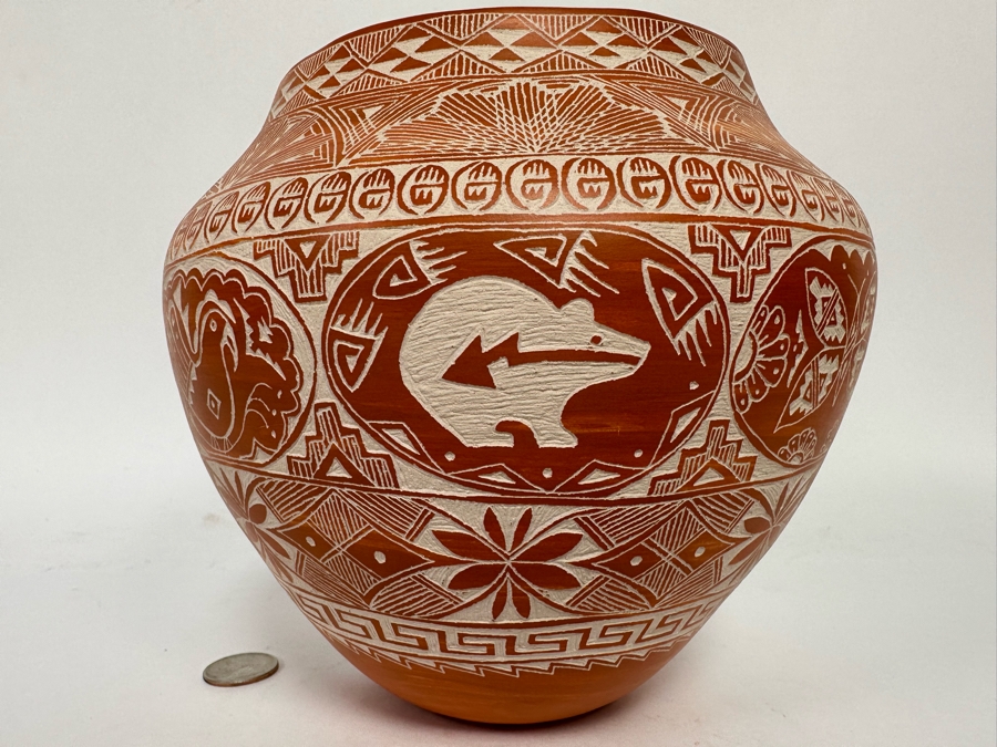 Stunning Etched Native American Pottery By Karen Miller From Acoma, New Mexico 7.5W X 7H [CA] Retails $600 [Photo 3]
