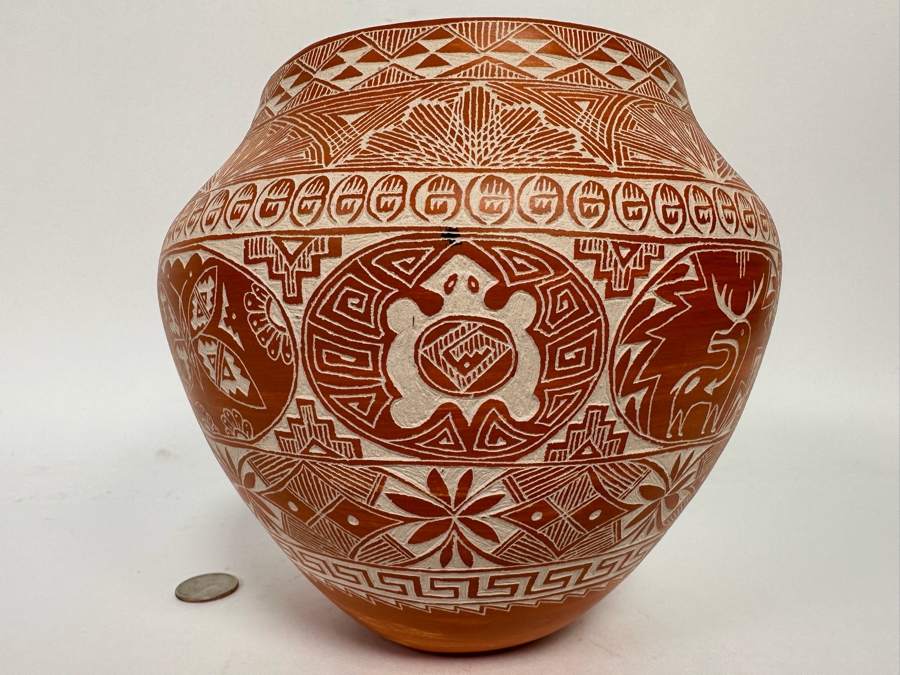 Stunning Etched Native American Pottery By Karen Miller From Acoma, New Mexico 7.5W X 7H [CA] Retails $600 [Photo 5]