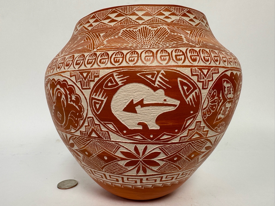 Stunning Etched Native American Pottery By Karen Miller From Acoma, New Mexico 7.5W X 7H [CA] Retails $600 [Photo 2]