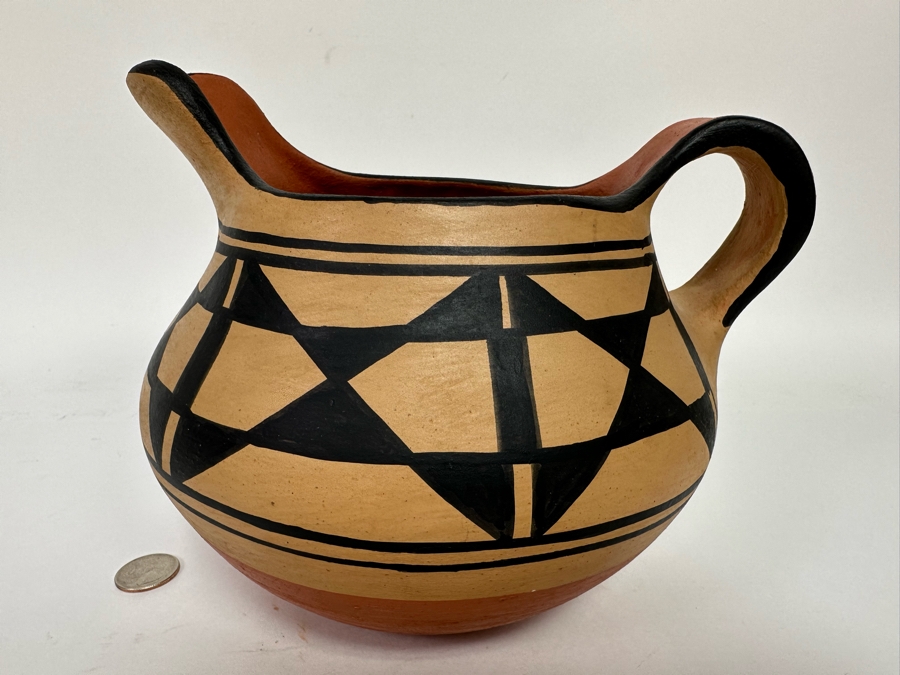 Robert Aguilar Santa Domingo Native American Pottery Pitcher Vessel With Handle 7H [CA] Retails $260 [Photo 3]
