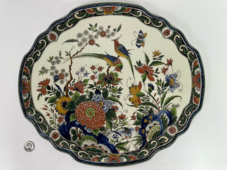 Large Hand Painted Delft Porcelain Wall Plaque Signed M. Van Den Bor 16.5W X 14.5H [CA] [Photo 2]