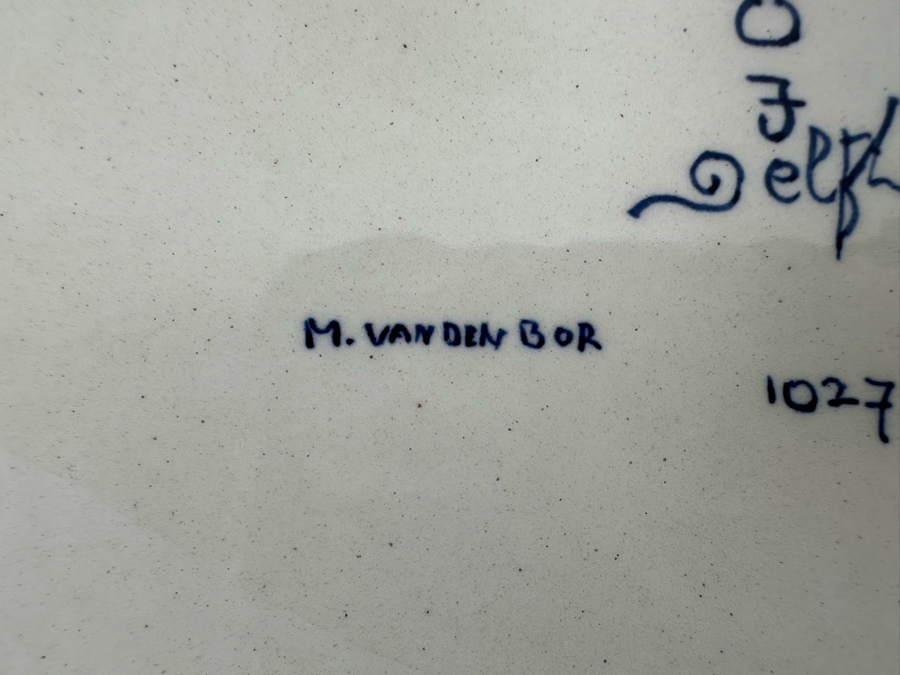 Large Hand Painted Delft Porcelain Wall Plaque Signed M. Van Den Bor 16.5W X 14.5H [CA] [Photo 13]