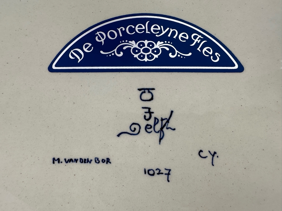 Large Hand Painted Delft Porcelain Wall Plaque Signed M. Van Den Bor 16.5W X 14.5H [CA] [Photo 12]