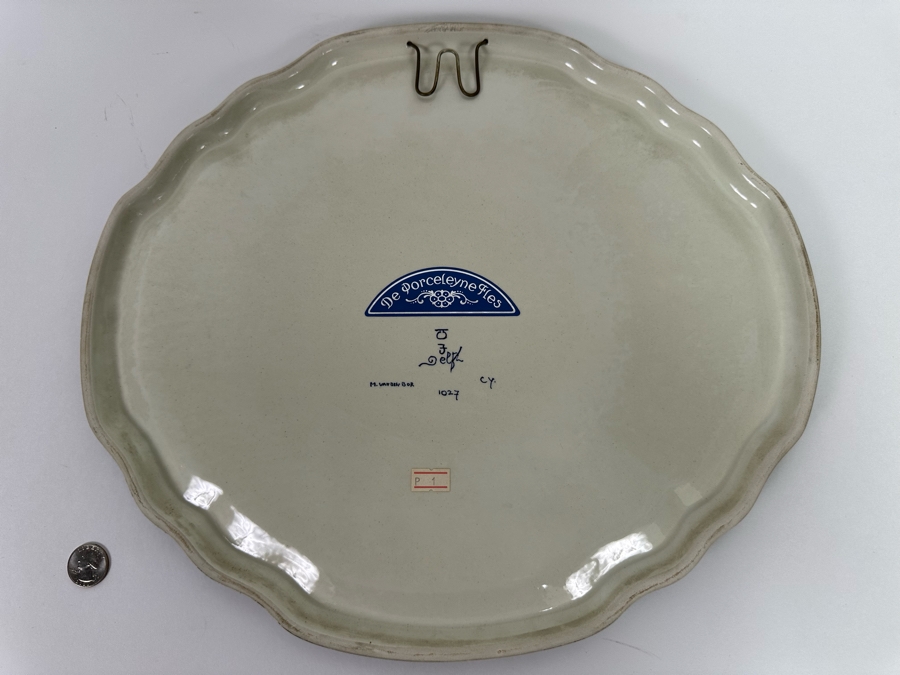 Large Hand Painted Delft Porcelain Wall Plaque Signed M. Van Den Bor 16.5W X 14.5H [CA] [Photo 11]