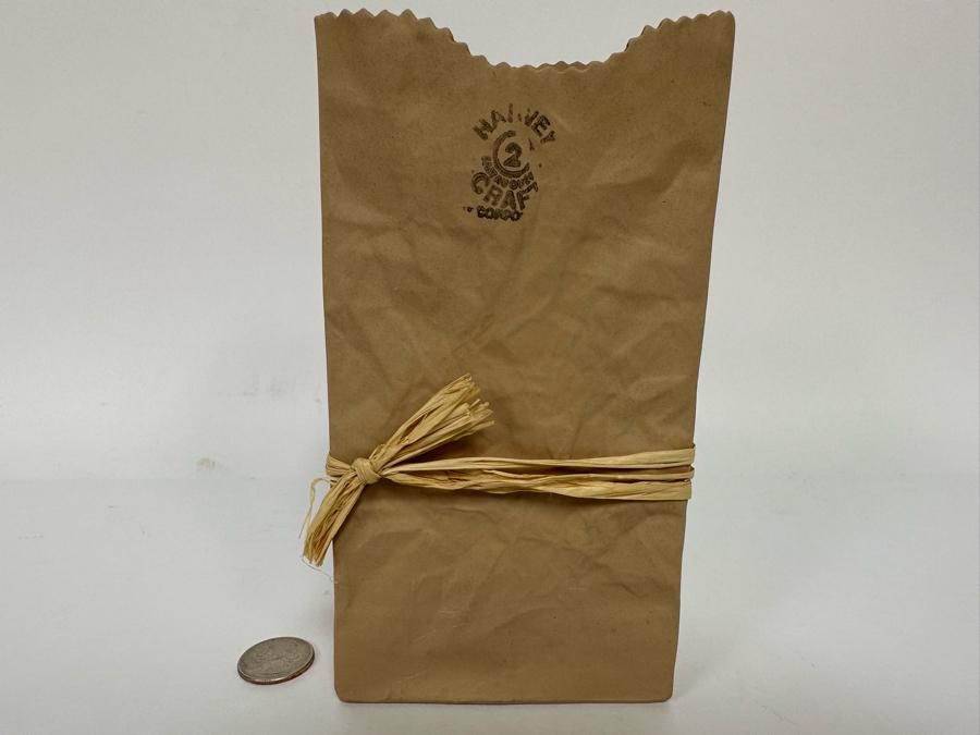 Harvey Craft Paper Bag Ceramic Vase By Michel Harvey 4W X 2.5D X 7H [CA] [Photo 3]