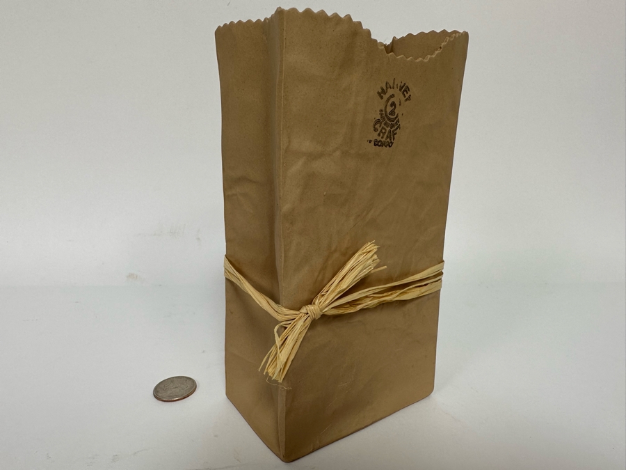 Harvey Craft Paper Bag Ceramic Vase By Michel Harvey 4W X 2.5D X 7H [CA] [Photo 5]