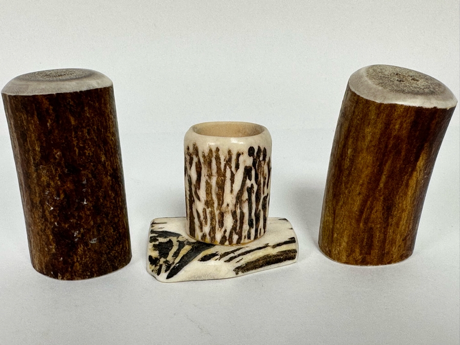Antler Salt & Pepper Shakers 2.5H And Toothpick Holder [CA] [Photo 4]