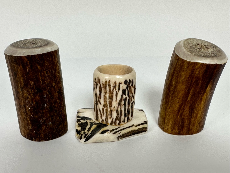 Antler Salt & Pepper Shakers 2.5H And Toothpick Holder [CA] [Photo 3]