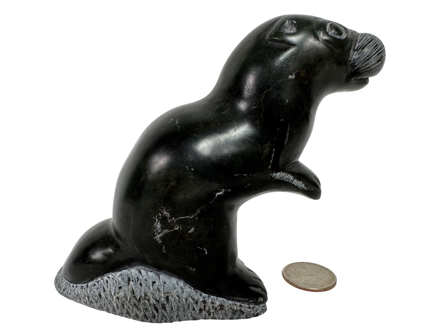 Signed Inuit Carved Stone Figurine Of Standing Otter 5W X 2D X 4H [CA] [Photo 1]