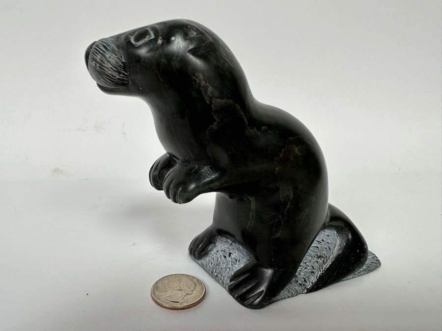 Signed Inuit Carved Stone Figurine Of Standing Otter 5W X 2D X 4H [CA] [Photo 7]