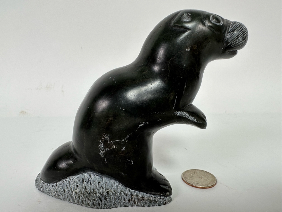 Signed Inuit Carved Stone Figurine Of Standing Otter 5W X 2D X 4H [CA] [Photo 4]