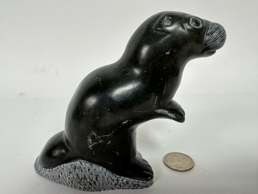 Signed Inuit Carved Stone Figurine Of Standing Otter 5W X 2D X 4H [CA] [Photo 5]