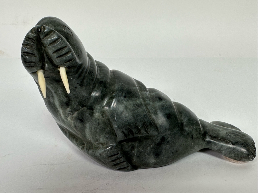 Carved Stone Walrus Figurine Signed Ross Parkinson Eskimo Canada 6W X 2.5D X 3.75H [CA] [Photo 8]