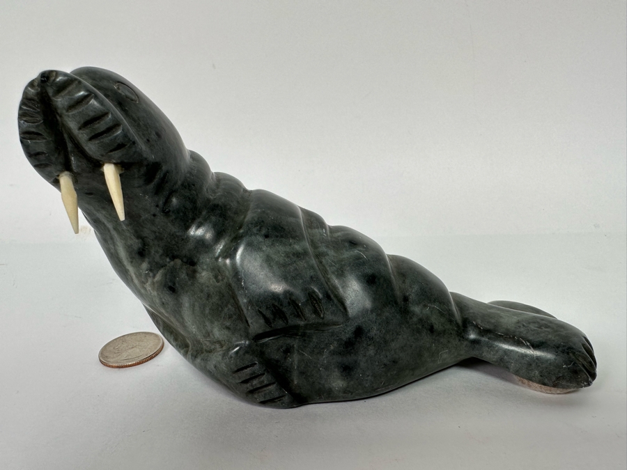 Carved Stone Walrus Figurine Signed Ross Parkinson Eskimo Canada 6W X 2.5D X 3.75H [CA] [Photo 3]