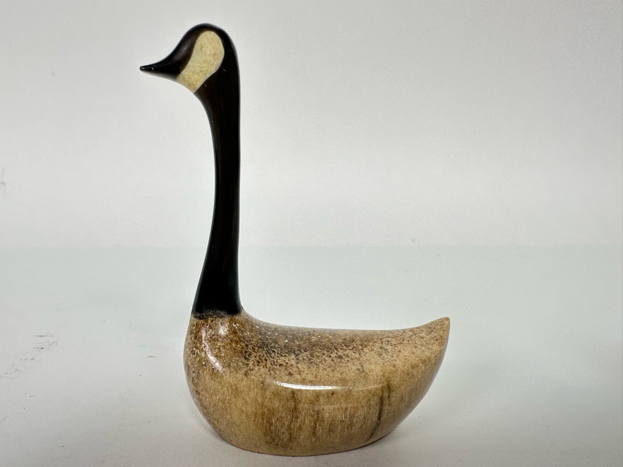 Chris Aningayou Carved Bone Canadian Goose Figurine Signed Aningayou 2.5W X 3.25H [CA] [Photo 2]