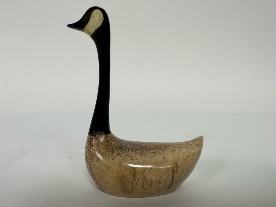 Chris Aningayou Carved Bone Canadian Goose Figurine Signed Aningayou 2.5W X 3.25H [CA] [Photo 3]