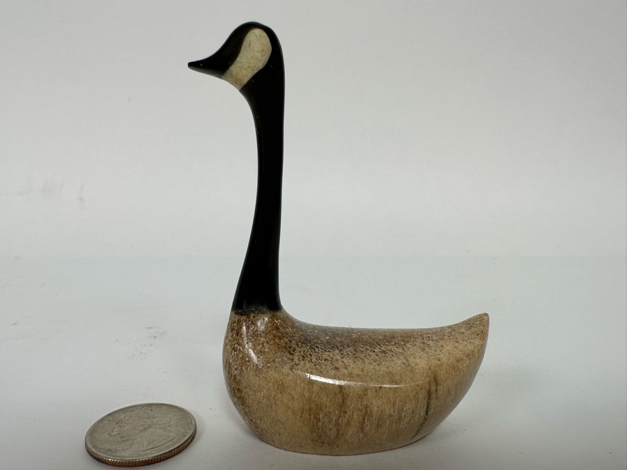 Chris Aningayou Carved Bone Canadian Goose Figurine Signed Aningayou 2.5W X 3.25H [CA] [Photo 4]