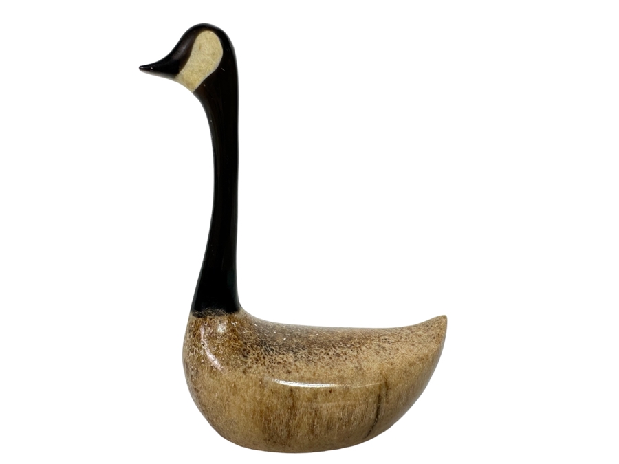 Chris Aningayou Carved Bone Canadian Goose Figurine Signed Aningayou 2.5W X 3.25H [CA] [Photo 1]