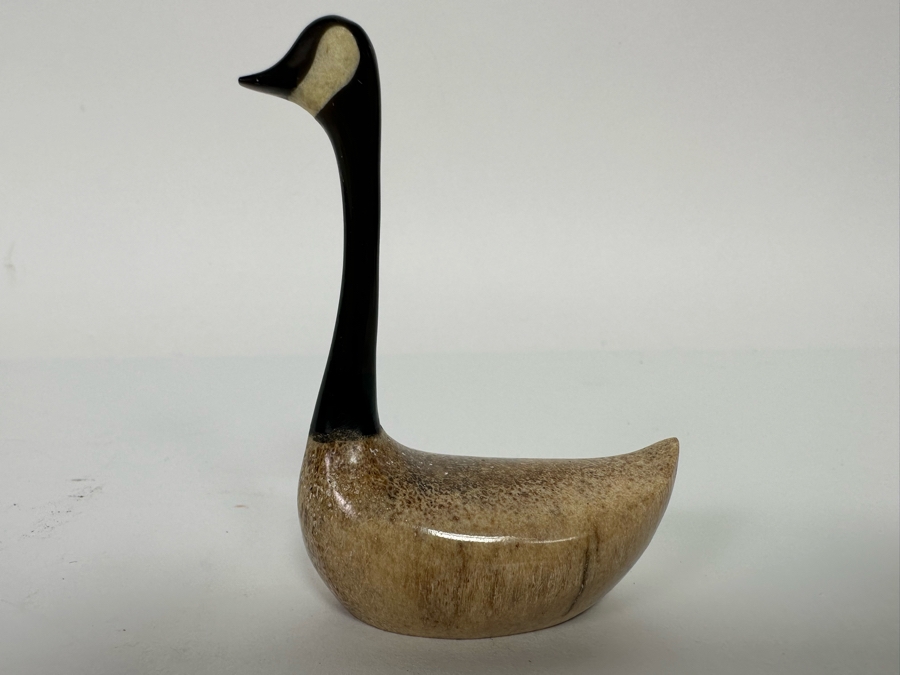 Chris Aningayou Carved Bone Canadian Goose Figurine Signed Aningayou 2.5W X 3.25H [CA] [Photo 5]