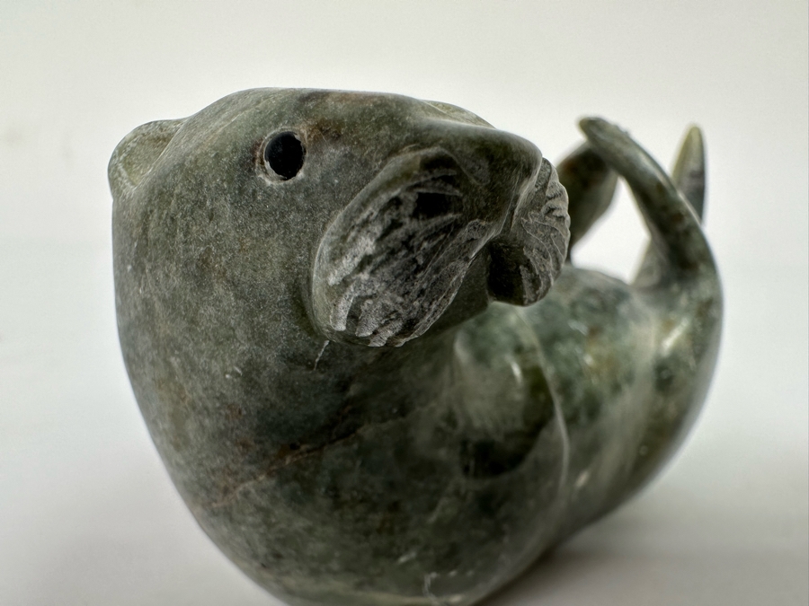 Signed Carved Stone Otter Figurine 4.5W X 1.75D X 2H [CA] [Photo 5]