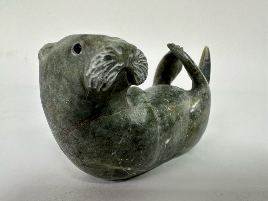 Signed Carved Stone Otter Figurine 4.5W X 1.75D X 2H [CA] [Photo 4]