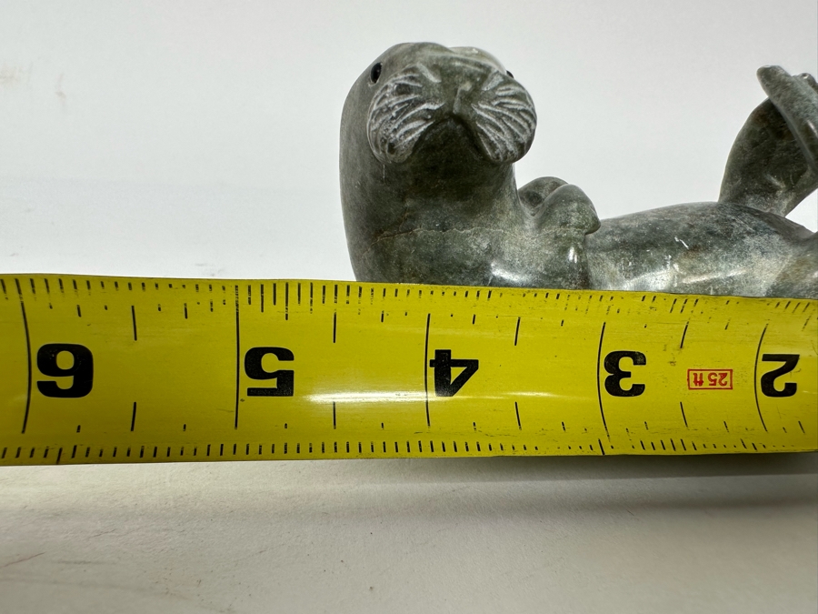 Signed Carved Stone Otter Figurine 4.5W X 1.75D X 2H [CA] [Photo 14]
