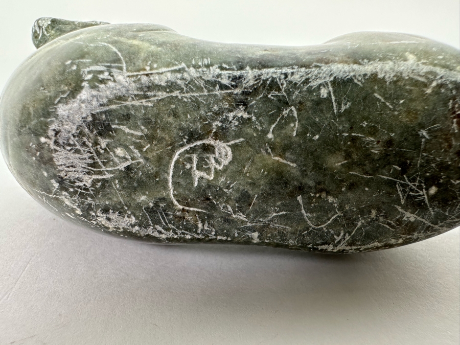 Signed Carved Stone Otter Figurine 4.5W X 1.75D X 2H [CA] [Photo 12]