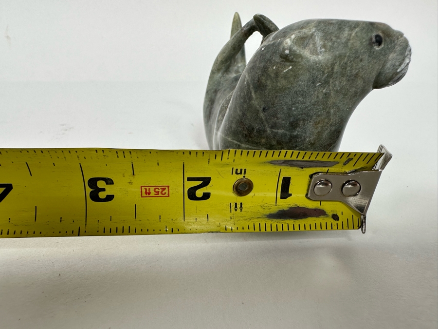 Signed Carved Stone Otter Figurine 4.5W X 1.75D X 2H [CA] [Photo 15]