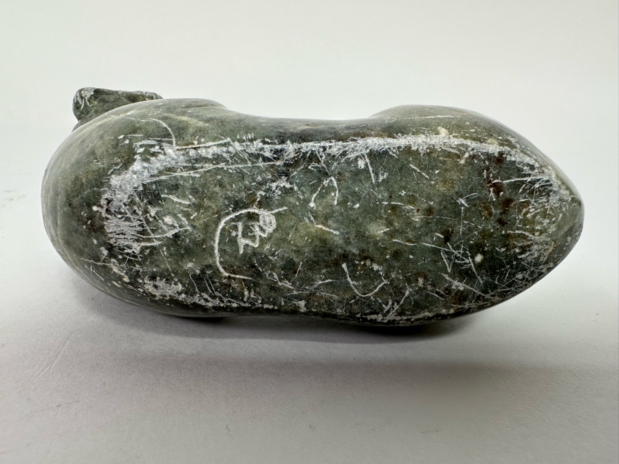 Signed Carved Stone Otter Figurine 4.5W X 1.75D X 2H [CA] [Photo 11]