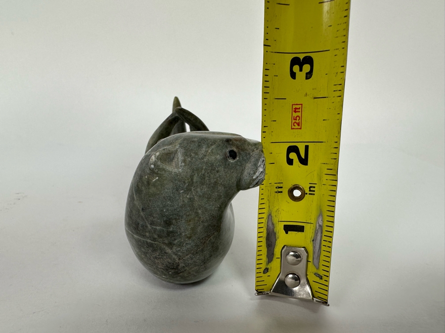 Signed Carved Stone Otter Figurine 4.5W X 1.75D X 2H [CA] [Photo 16]
