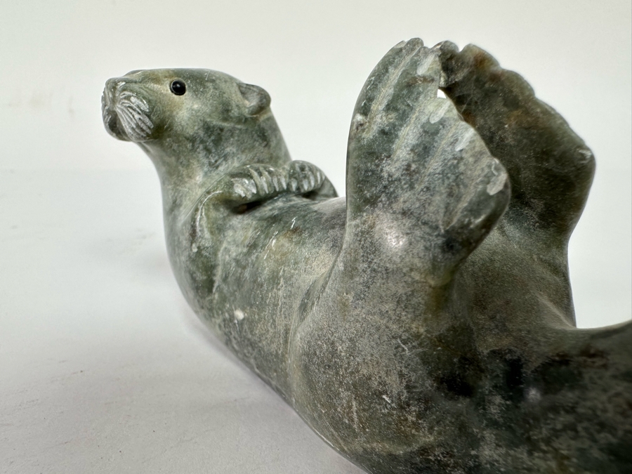 Signed Carved Stone Otter Figurine 4.5W X 1.75D X 2H [CA] [Photo 8]
